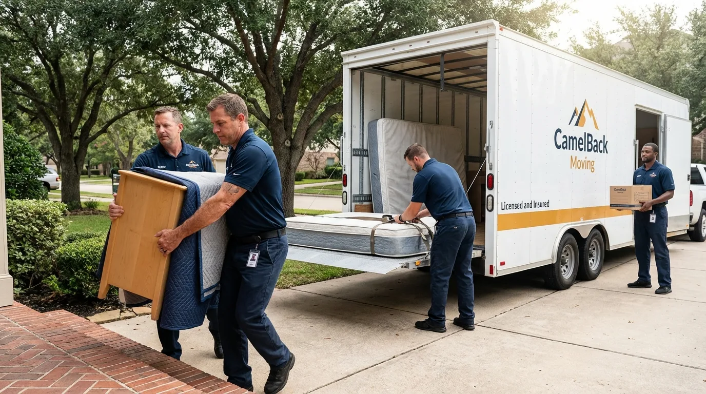 Crew loading residential truck for cross-state move from Etowah, NC