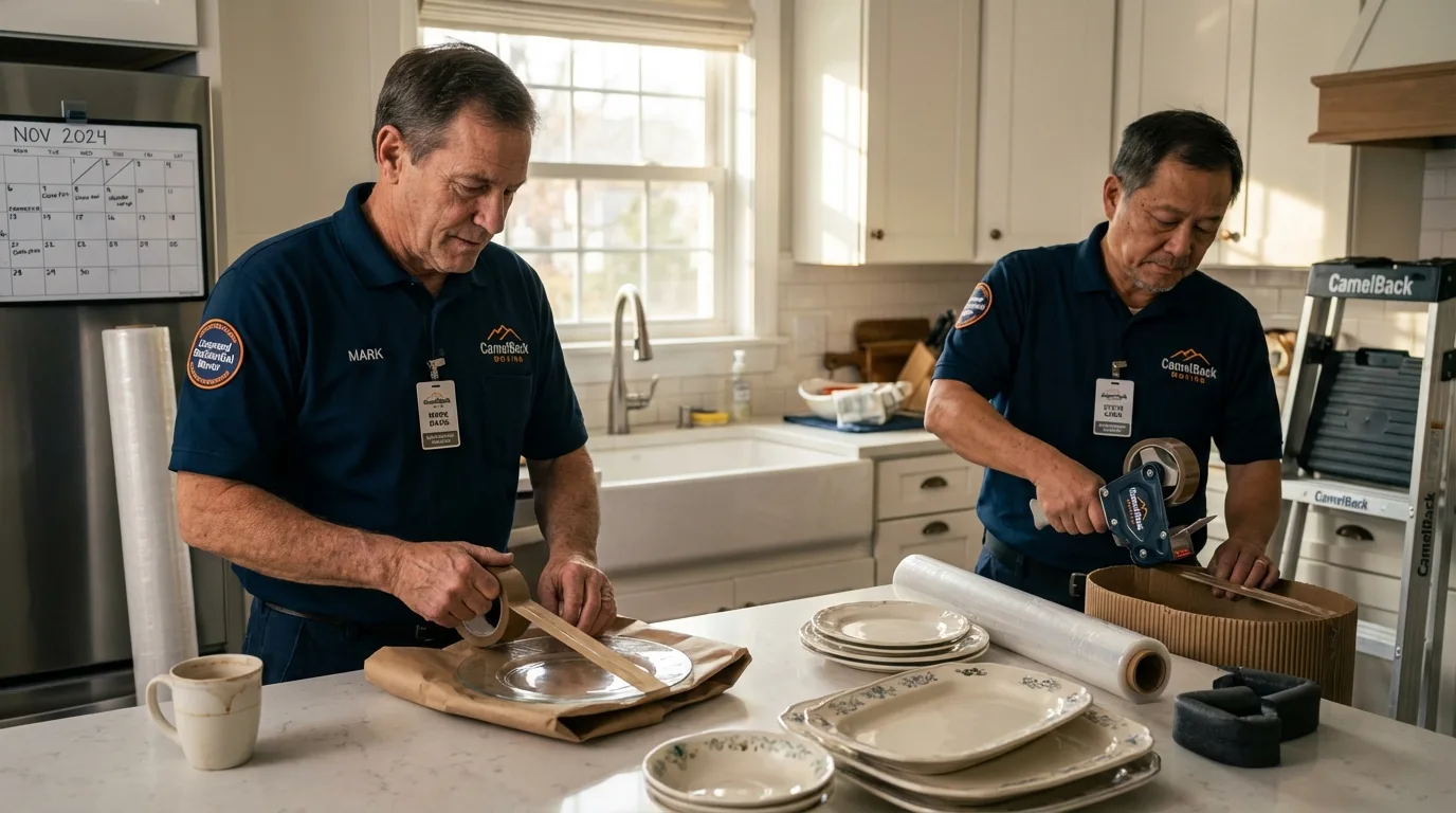 Professional crew packing kitchen dishware in Etowah, NC